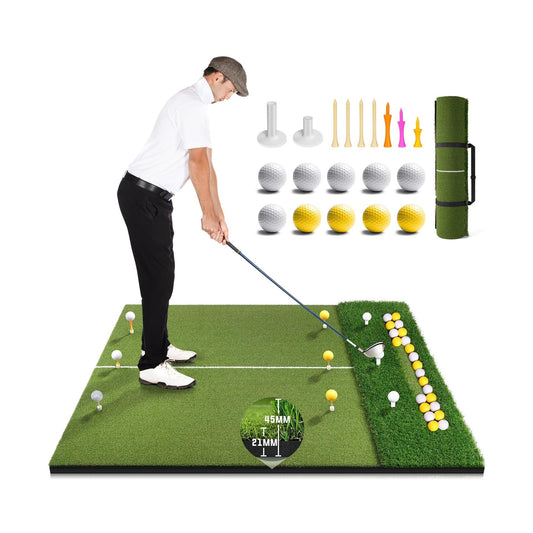 Tour-Level Dual-Turf Hitting Mat with Integrated Ball Tray
